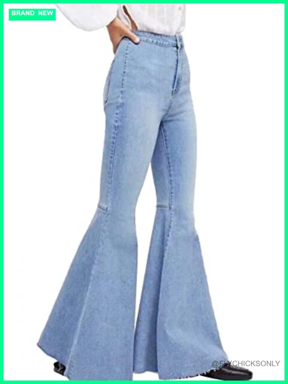 High Waist Bell Bottom Flare Jeans Tassel Stretch Denim Curvy Fit